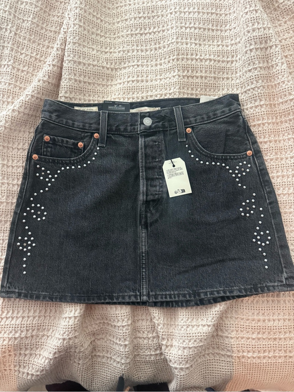 Levi's Black Denim Mini Skirt with Silver Stud Accents